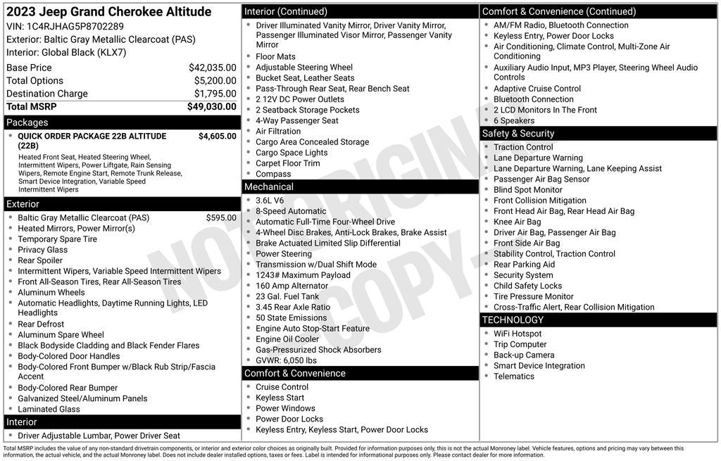 2023 Jeep Grand Cherokee Altitude ParkView Rear Back-Up Camera & Radio: Uconnect 5 w