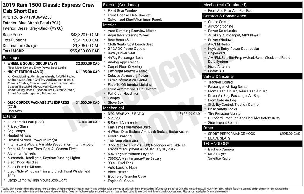 2019 RAM 1500 Classic Express ParkView Rear Back-Up Camera & Integrated Voice Co