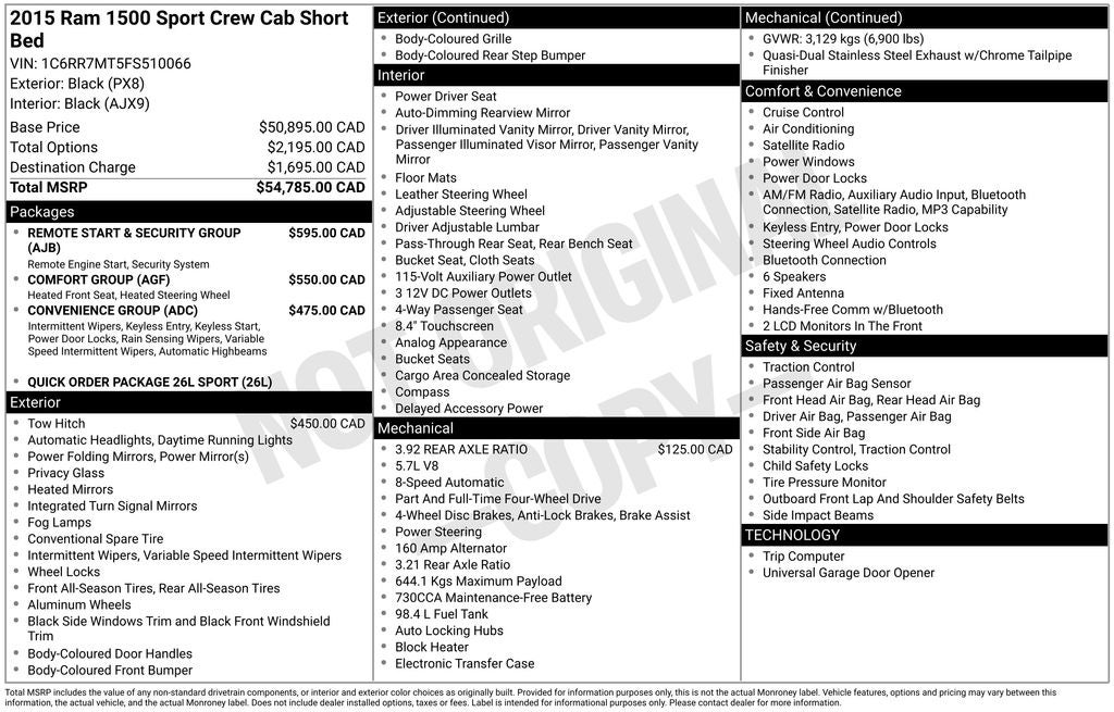 2015 RAM 1500 Sport Integrated Voice Command w/Bluetooth