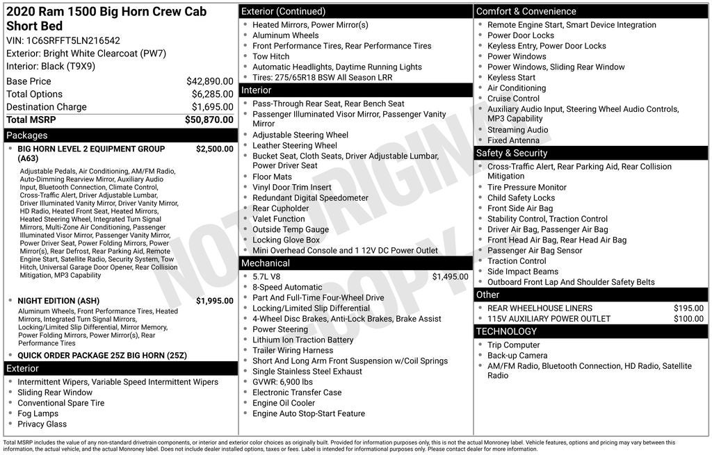 2020 RAM 1500 Big Horn/Lone Star Night Edition with 8.4" Touchscreen Display