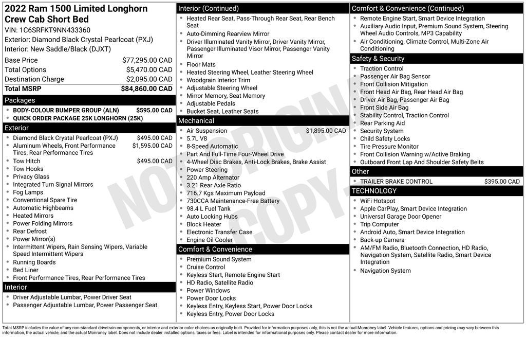2022 RAM 1500 Laramie Longhorn 12" Touchscreen Display & Navigation System