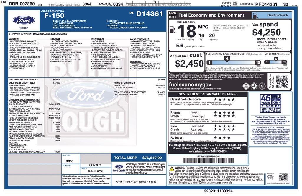 2023 Ford F-150 Tremor Ford Co-Pilot360 Assist 2.0