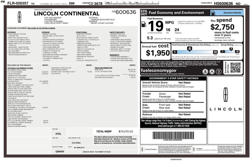 2017 Lincoln Continental Reserve 360-degree Camera