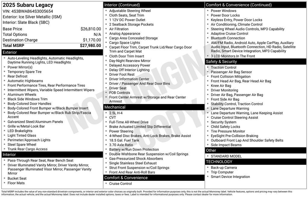 2025 Subaru Legacy Base