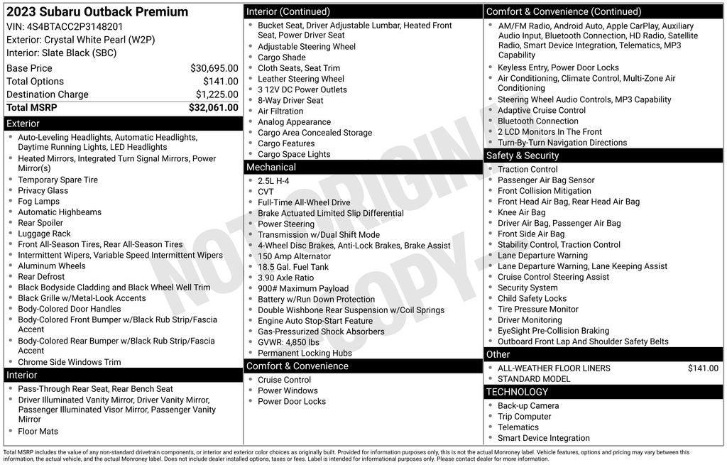 2023 Subaru Outback Premium Backup Camera & Blue Tooth