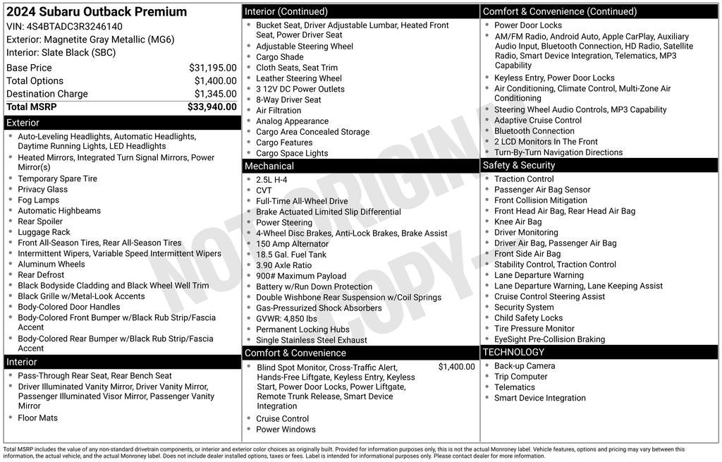 2024 Subaru Outback Premium Alloy wheels