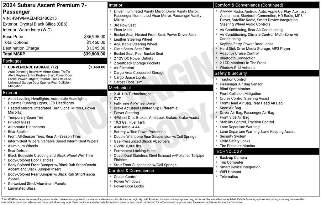 2024 Subaru Ascent Premium Radio: Subaru STARLINK 11.6" Multimedia Plus Syste