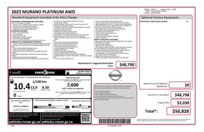 2023 Nissan Murano Platinum Power moonroof & Navigation System