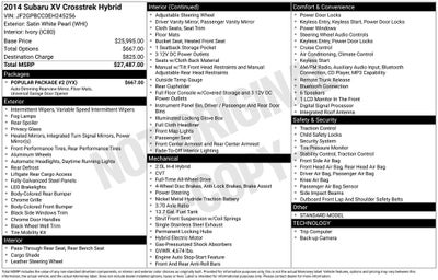 2014 Subaru XV Crosstrek 2.0i Hybrid Exterior Parking Camera Rear