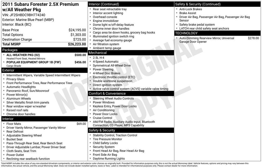 2011 Subaru Forester 2.5X Premium