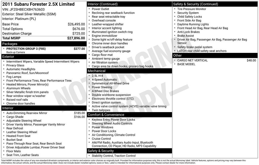 2011 Subaru Forester 2.5X Limited