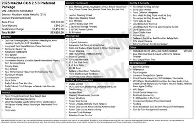 2025 Mazda Mazda CX-5 2.5 S Preferred Package Power moonroof
