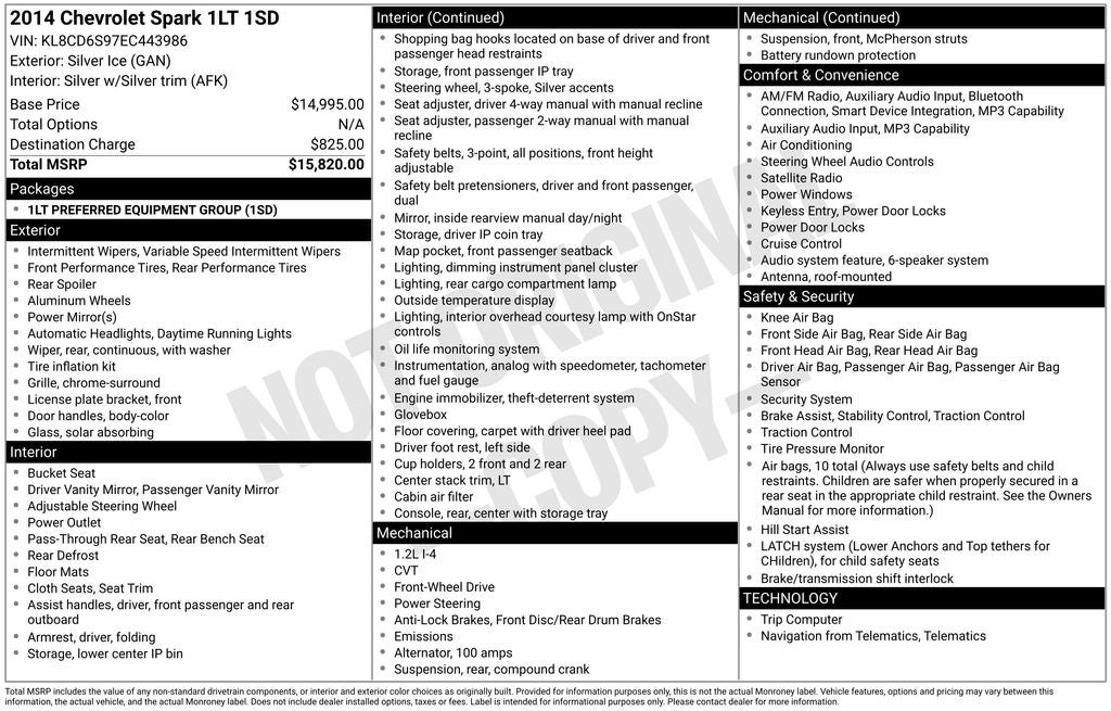 2014 Chevrolet Spark 1LT