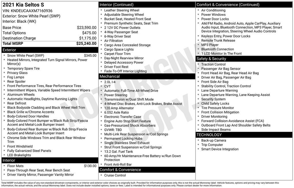 2021 Kia Seltos S Exterior Parking Camera Rear