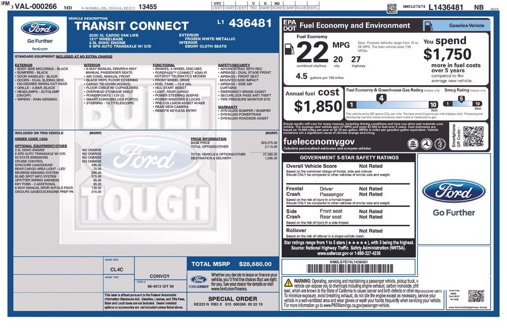 2020 Ford Transit Connect XL Slide out storage Racks Upfit