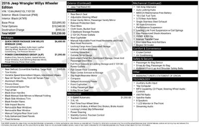2016 Jeep Wrangler Willys Wheeler V6 Cruise 4x4