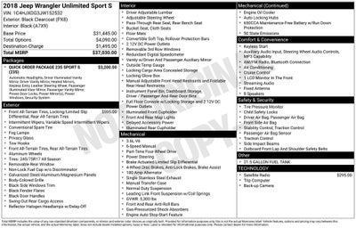 2018 Jeep Wrangler Unlimited Sport S V6 4 DOOR LIFT KIT CUSTOM WHEELS TIRES