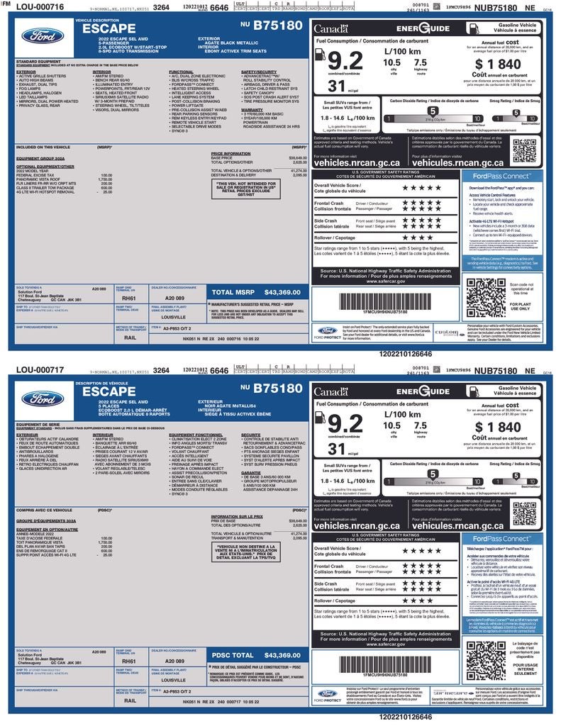 2022 Ford Escape SEL AWD HEATED LEATHER & STEERING PANORAMIC ROOF T TOW