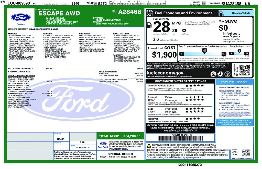 2025 Ford Escape ST-Line AWD Rear Camera Power Seat