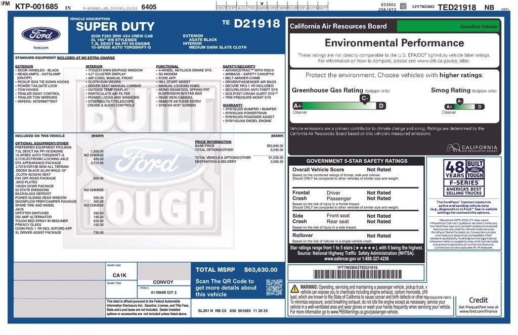 2026 Ford F-250SD XL CREW CAB STX BLACK APPEARANCE PKG FX4 OFF ROAD 7.3