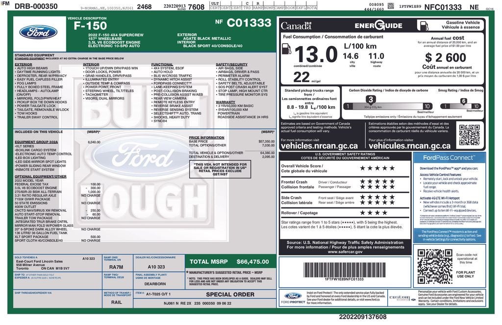 2022 Ford F-150 XLT Crew Cab 4x4 Sport Appearance Pkg Tow 3.5 Liter EC