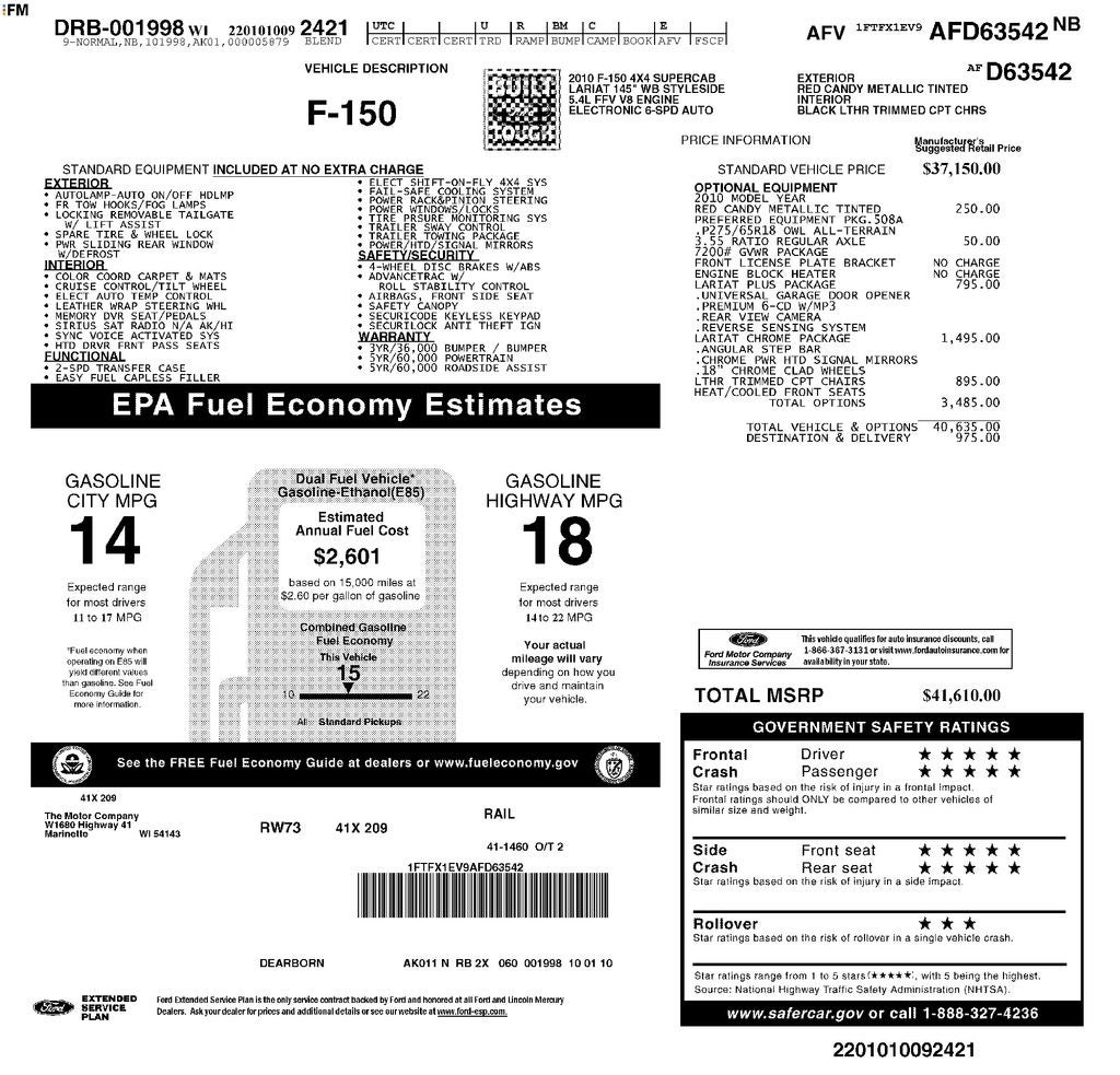 2010 Ford F-150 Lariat Ext Cab 4x4 V8 Heated & Cooled Seats Chrome Pkg T