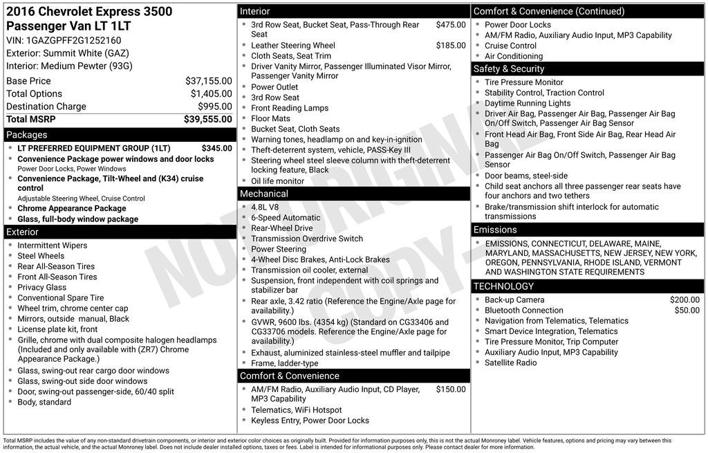 2016 Chevrolet Express 3500 LT Passenger