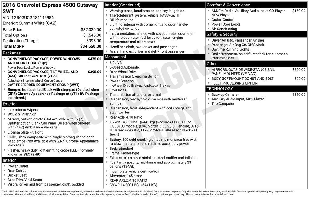 2016 Chevrolet Express 4500 Base Cutaway