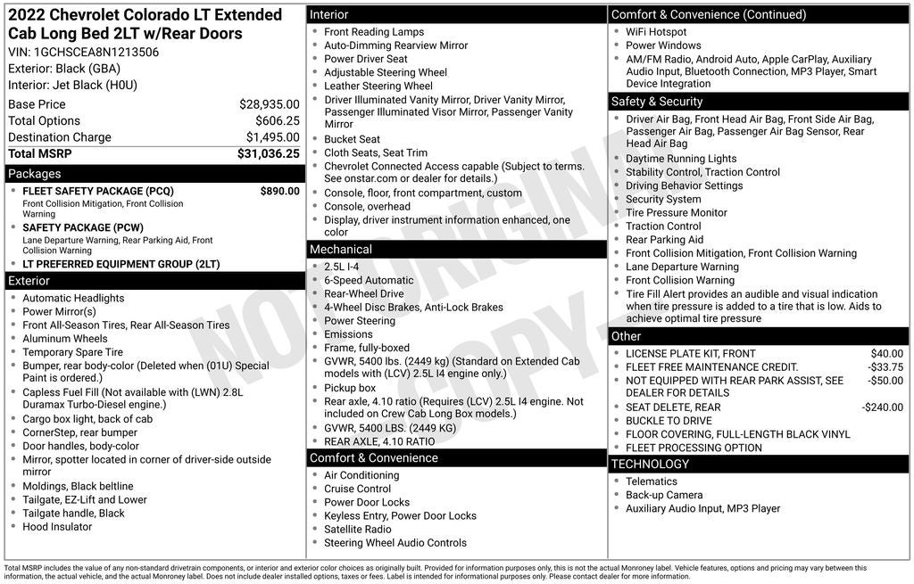 2022 Chevrolet Colorado LT Extended Cab Rear Camera Safety Pkg