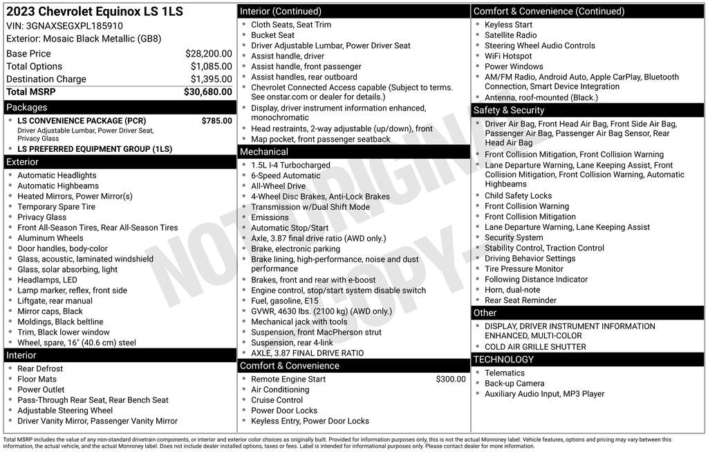 2023 Chevrolet Equinox LS AWD REMOTE ENTRY/START BLUETOOTH