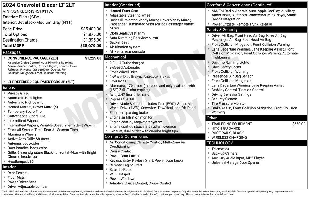 2024 Chevrolet Blazer LT Rear Camera Keyless Entry Start Power Seat Alloys