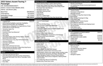 2022 Subaru Ascent Touring AWD 3rd Row Heated Leather Power Moonroof Navigati