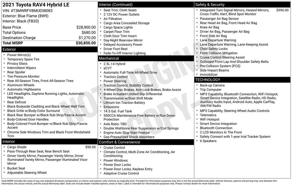 2021 Toyota RAV4 Hybrid LE