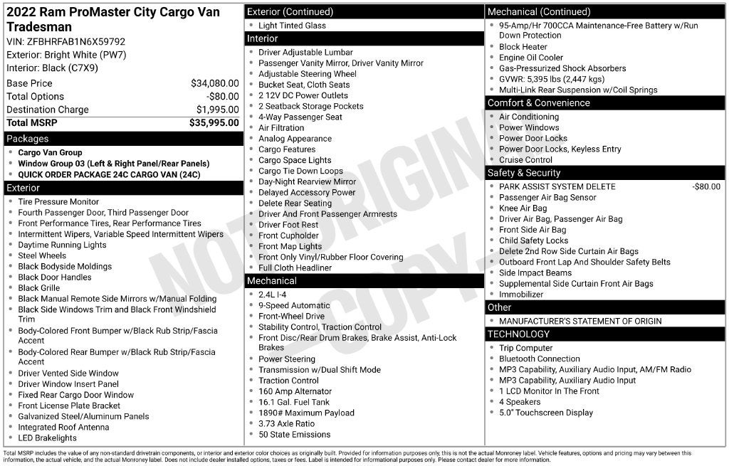 2022 RAM ProMaster City Base