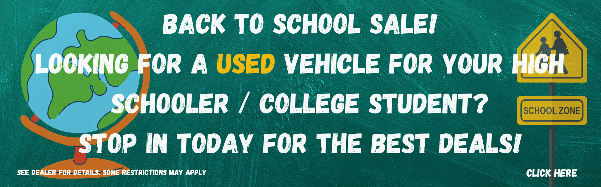 Used back to school savings banner 2026